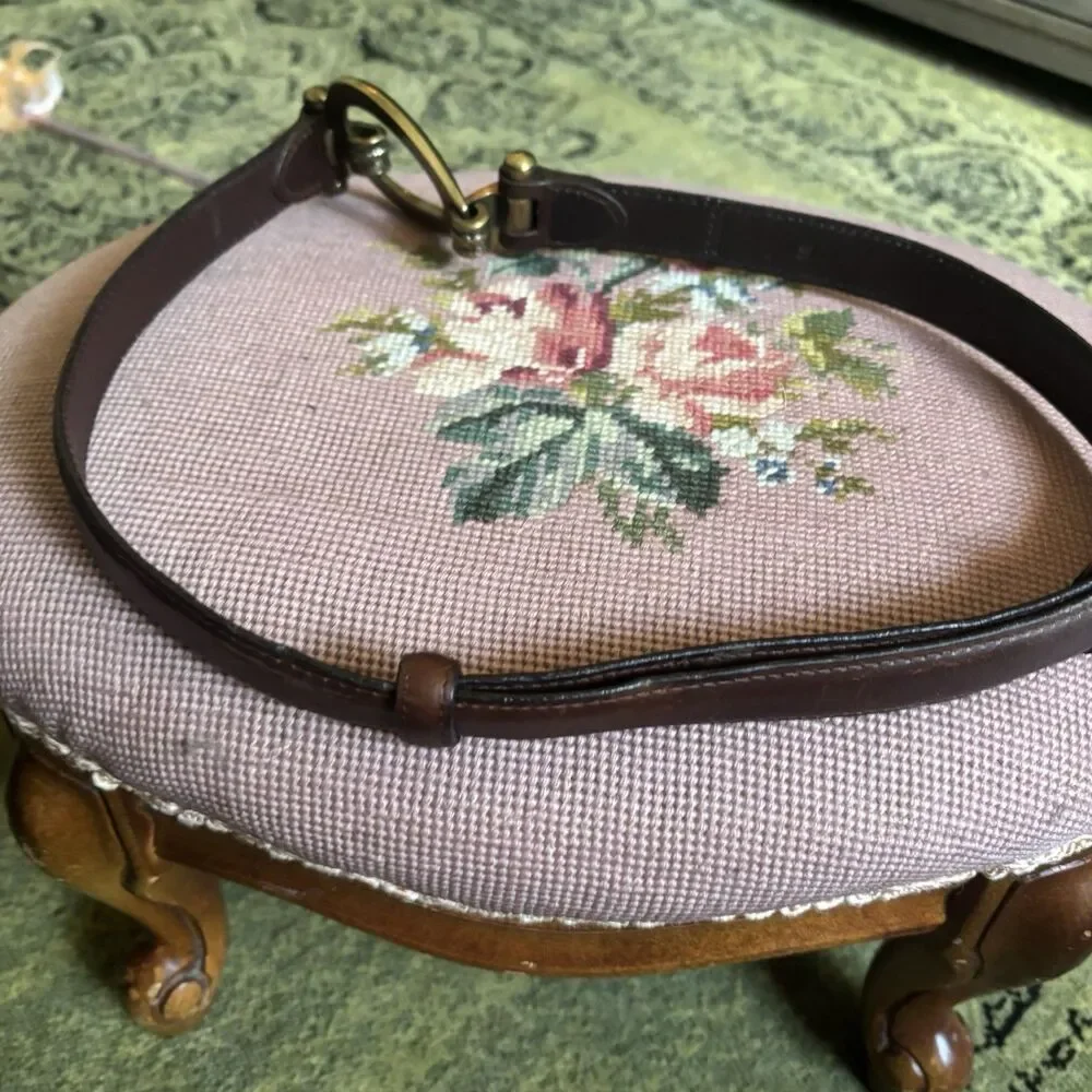 Vintage Brown Leather Waist Belt Brass sz M Adjustable Equestrian Western Snake
